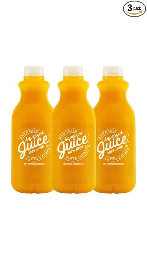 Squeezed Juice 100% Mandarin Juice 32 fl oz 3 Pack Bottles | HPP Pasteurized | Not from Concentrate | Fresh Pressed | California Fruit Juice…