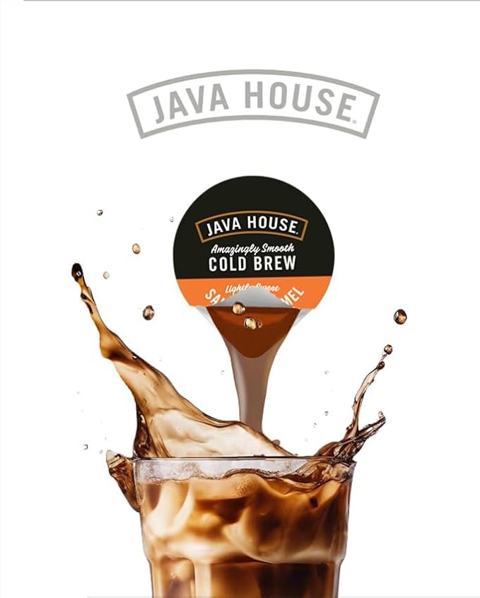 JAVA HOUSE Salted Caramel Lightly Sweet Cold Brew Coffee Pods (48 Count) Peel and Pour Pods Hot or Iced