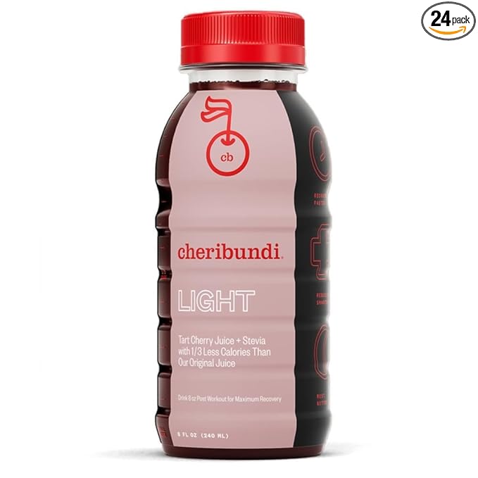 Cheribundi 100% Tart Cherry Juice Light | Low Calorie &amp Reduced Sugar Tart Cherry Juice | Athletes Recovery Drink | Promotes Restorative Sleep Muscle Recovery &amp Boosts Performance | 8 floz (2