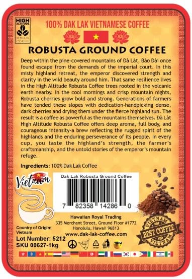 100% Dak Lak Vietnamese Coffee (Robusta Ground 1 Kilo Bag)