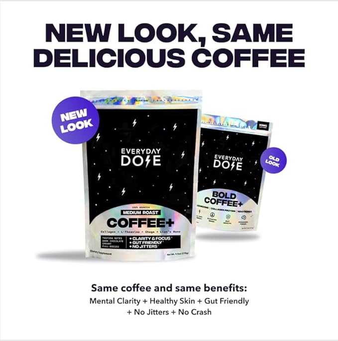 Everyday Dose Premium Adaptogenic Mushroom Coffee with Grass-Fed Collagen Chaga Lions Mane &amp L-Theanine for Better Focus Energy Digestion Skin and Immunity 30 Servings