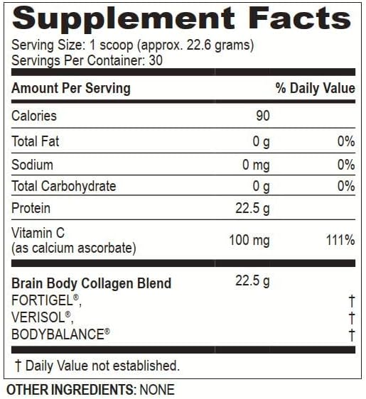 Brain Body Collagen Peptides Powder - Vital Protein &amp Collagen Supplement for Women &amp Men - Hydrolyzed Type I &amp III for Hair Skin Nails &amp Joint Health - 30 Servings - Unflavored - 67