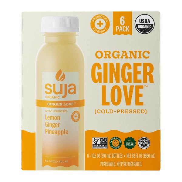 Variety Pack Of 12 | ( Organic Ginger Love Cold Pressed Lemon Ginger Apple  10.5 oz 6-count ) &amp ( Organic Uber Greens Cold Pressed 1 Serving of Fruits and Vegetables  10.5 oz 6-count ) | Pl