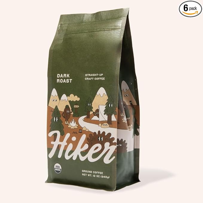 Hiker Coffee Ground Dark Roast 12 oz (Pack of 6)