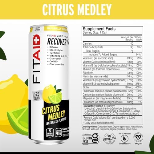 FITAID Post-Workout Recovery Drink Variety Sampler Pack Mix of Creatine Caffeine Free and Zero Sugar FITAID Drinks Nautrally Sweetened 100% Clean Vegan Keto-Friendly 4 Flavors (Pack of 24)
