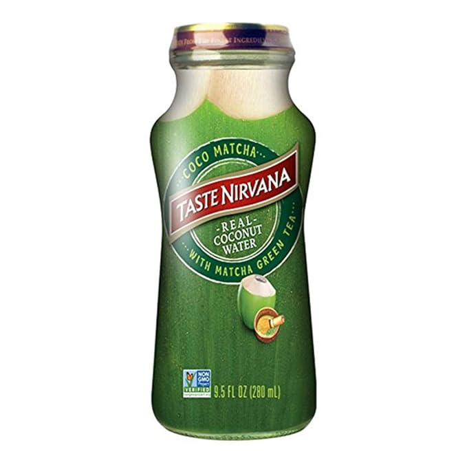 Taste Nirvana Real Coconut Water Coco Matcha with Matcha Green Tea 9.5 Ounce Glass Bottles (Pack of 12)