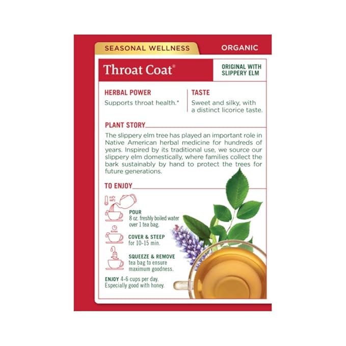 Traditional Medicinals Organic Throat Coat Herbal Tea Supports Throat Health (Pack of 4) - 64 Tea Bags
