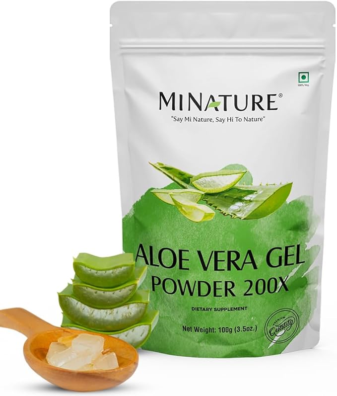 Aloe Vera Gel Powder 200x by mi Nature | Natural and Pure | Aloe Barbadensis | 100g (3.5oz) | Highly Concentrated (200x) | Digestive Support | Suitable for Cosmetic formulations