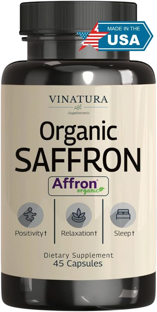 VINATURA Organic Saffron Supplement 28mg - Pure Affron Saffron Extract Capsules 45 Veggie Capsules
