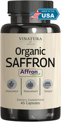 VINATURA Organic Saffron Supplement 28mg - Pure Affron Saffron Extract Capsules 45 Veggie Capsules