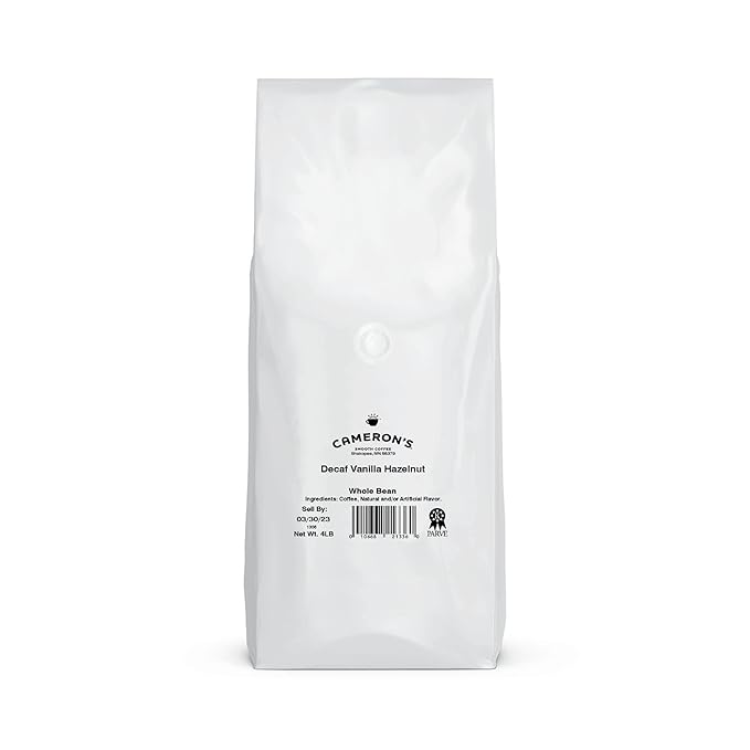 Cameron's Coffee Roasted Whole Bean Coffee Flavored Decaf Vanilla Hazelnut 4 Pound
