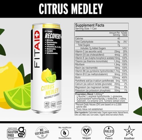 FITAID Post-Workout Recovery Drink Variety Sampler Pack Mix of Creatine Caffeine Free and Zero Sugar FITAID Drinks Nautrally Sweetened 100% Clean Vegan Keto-Friendly 4 Flavors (Pack of 24)