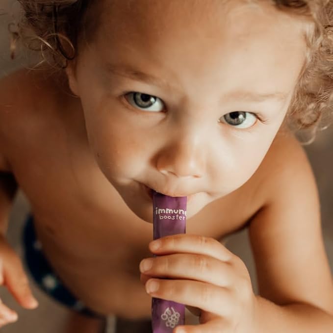 Kids Immune Booster with Elderberry Acerola Cherry Zinc Vitamins C &amp D - Straight-to-Mouth Powder - 30 Servings - 2 Flavors