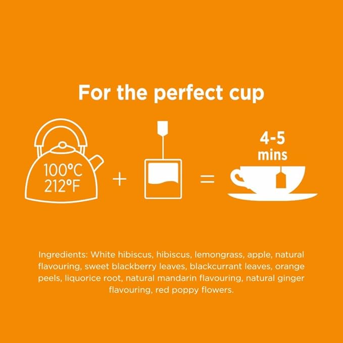 Taylors of Harrogate Mandarin &amp Ginger Herbal Tea Individually Wrapped Bags 20 Count (Pack of 6) Zingy Fragrant &amp Spiced Caffeine-Free Enjoy Hot or Iced 120 Teabags Total