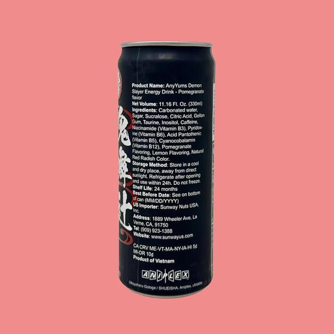 Demon Slayer Pomegranate Energy Drink – 11.16 fl oz (330 ml) Cans – Muzan Collectible Anime Character Drink (6-Pack)