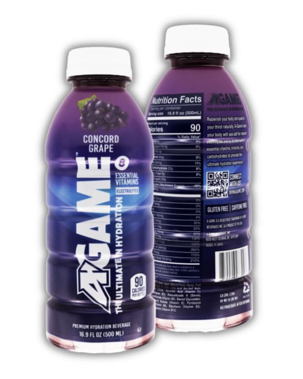 A-GAME Sports Drink Concord Grape The Ultimate Hydration Sports Beverage for Athletes 8 Essential Vitamins including B C &amp E plus Natural Sea Salt Electrolytes All Natural Flavors &amp Swee