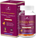 Glow Collagen+ Gummies Supplement – 1000mg Collagen + 500mg Vitamin C for Skin Brightening – Reduces Dark Spots Enhances Radiance and Evens Skin Tone – Tangerine Flavor – 60 Gummies