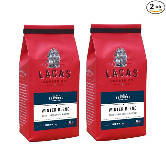 Lacas Coffee Company Medium Fine Ground Coffee 12oz Bag (2 bags Winter Blend)