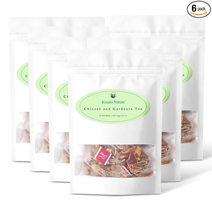 Chicory and Gardenia Tea Kreain Nature Chicory Tea Bags Support Healthy Blood Sugar Digestion Weight &amp Sleep Natural Sugar-Free Blend Vegan &amp Caffeine-Free 12 Bags (6 Pack)