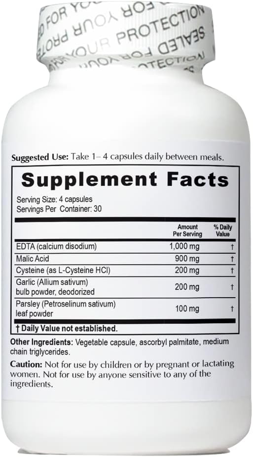 Enhanced Garlic EDTA -1 bottle of 120 capsules - 1000mg High Potency Calcium Disodium EDTA Formula - No Magnesium Stearate or Aluminum Containing Zeolite - Made and Independently Tested in the USA