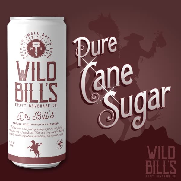 Wild Bill's Dr Bill Soda Classic Craft Soda Pop Soft Drinks Sodas Made with Pure Cane Sugar Caffeine Free NO High Fructose Corn Syrup Gluten Free Vegan Low Sodium 12 Oz 12 Pack