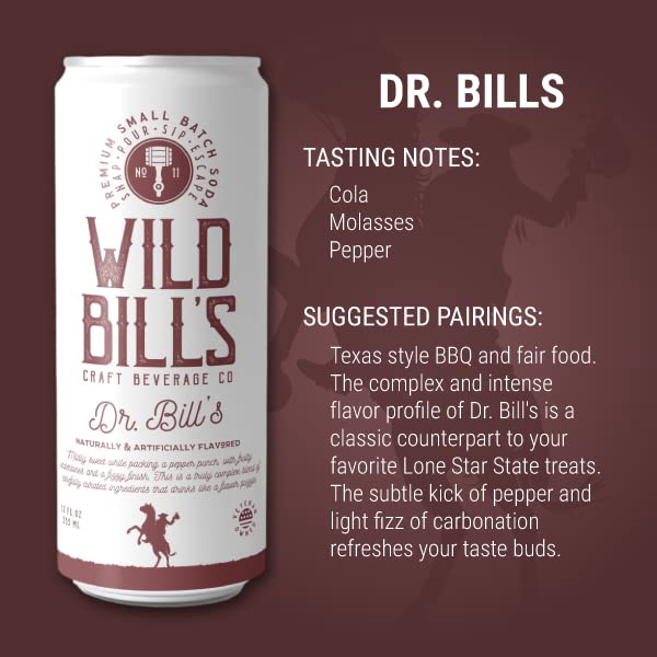 Wild Bill's Dr Bill Soda Classic Craft Soda Pop Soft Drinks Sodas Made with Pure Cane Sugar Caffeine Free NO High Fructose Corn Syrup Gluten Free Vegan Low Sodium 12 Oz 12 Pack