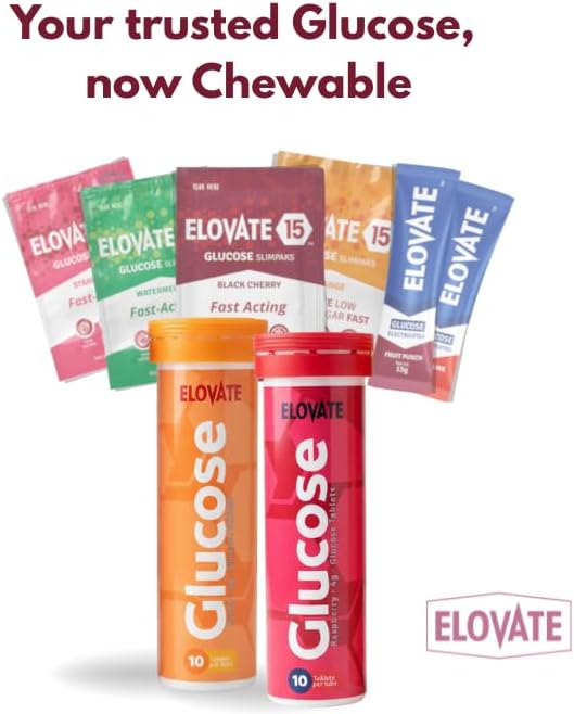ELOVATE Fast Acting Glucose Tablets Raspberry Flavor – Raise Low Blood Sugar 15g Per Serving Chewable Gluten Free – 8 Tubes (80 Count)