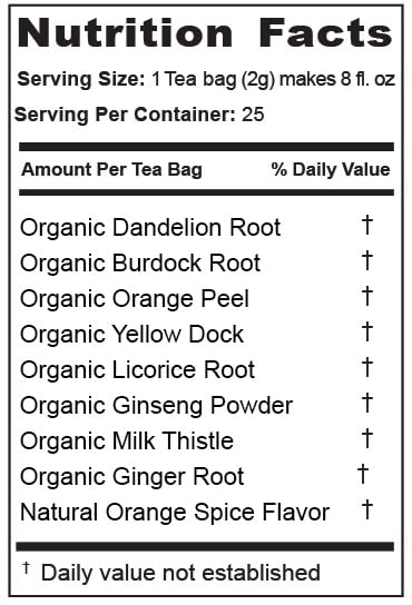 Jade Tea -Organic Liver Detox Tea &amp Spleen Detox Tea - Organic Dandelion Root Burdock Root Ginger Root &amp Orange Peel - Supports Liver Gallbladder &amp and Spleen Health - Orange Spice - Ma