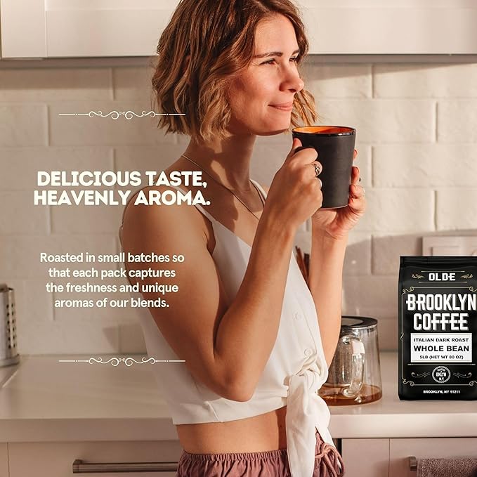 BROOKLYN COFFEE Whole Bean Italian Dark Roast (2lb) Extra Strong Delicious Taste Heavenly Aroma - Fresh Bulk Coffee Beans Roasted Weekly in NYC