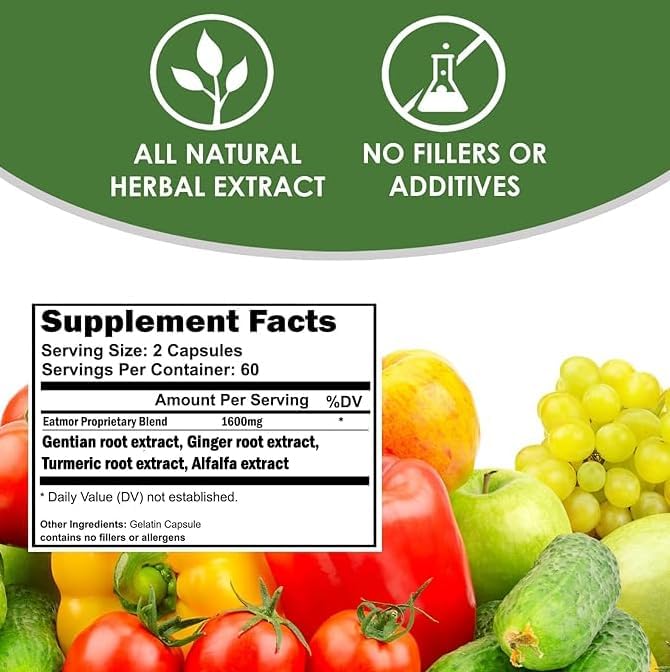 VH Nutrition Eatmor | Appetite Booster | Weight Gain Pills* for Women and Men | Designed for Women with Gentian Ginger Alfalfa | 120 Easy-to-Swallow Capsules