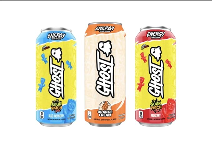 Gh0st-Energy-Drink Zero Sugar Variety Pack 16 fl oz 9 Count – 200mg Caffeine Vegan Gluten-Free Includes Sour Kids Blue Raspberry Redberry and Orange Cream