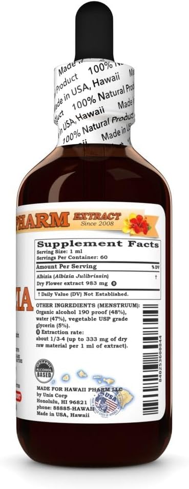 Hawaii Pharm Albizia Extract Tincture for Mood Balance Promotes Calm Supports Emotional Well-Being Eases Sleep Troubles Encourages Relaxation - 2 fl.oz