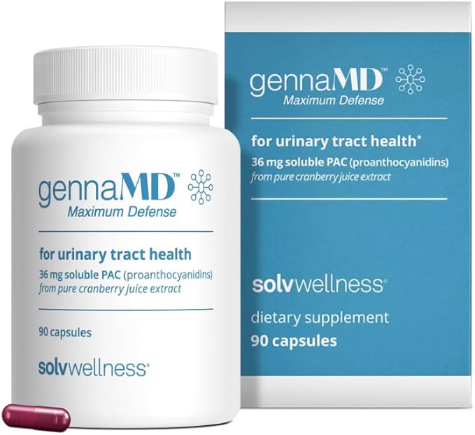 Solv Wellness GennaMD - Maximum UTI Defense - 36 mg Soluble PAC from 100% Cranberry Juice Extract - Highest PAC Concentration in a Small Easy-to-Swallow Capsule - 90 Capsules