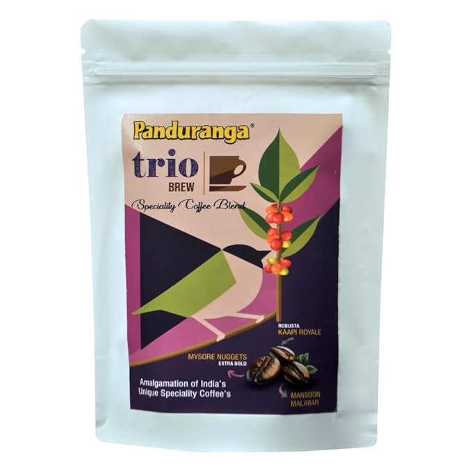 Panduranga Trio Brew Specialty Coffee Blend | Mysore Nuggets Monsoon Malabar &amp Robusta Kaapi Royale | Extra Bold Flavor | 100% Indian Coffee | Freshly Roasted Beans | 500g (Pack of 2) (1 500g)