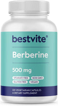 BESTVITE Berberine 500mg Per Capsule (120 Vegetarian Capsules) - No Fillers - No Stearates - No Flow Agents - Vegan - Gluten Free - Non GMO