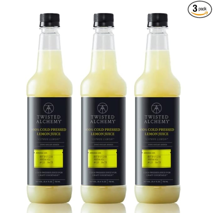 Twisted Alchemy Cold Pressed Fresh Juice For Craft Cocktails -Fresh All Natural Hand Squeezed Lemon Juice Cocktail Mixer - (25 Oz Bottle Pack Of 3) - Preservative Free Non-GMO 100% Pure -