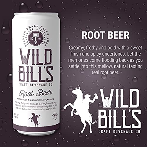 Wild Bill's Classic Root Beer Soda Classic Craft Soda Pop Soft Drinks Sodas Made with Pure Cane Sugar Caffeine Free NO High Fructose Corn Syrup Gluten Free Vegan Low Sodium 12 Oz 12 Pack