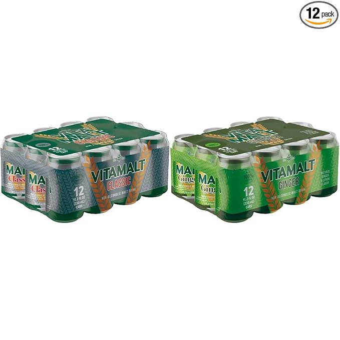 Vitamalt Classic Non-Alcoholic Malt Drink 11.2 Oz Can (Pack of 12) + Vitamalt Ginger Non-Alcoholic Malt Drink 11.2 Oz Can (Pack of 12)