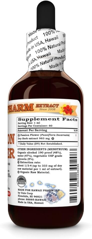 Hawaii Pharm Passion Flower Extract Tincture for Calm and Sleep Support Soothes Digestive Discomfort Promotes Relaxation Encourages Emotional Balance - 2 fl.oz