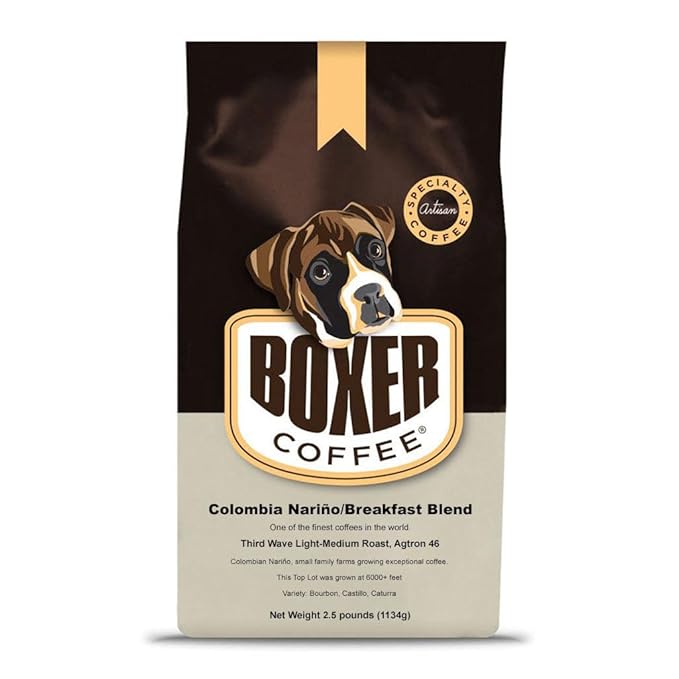 Boxer Coffee Light Roast Whole Bean – Colombian Nariño Breakfast Blend 2.5 LB Bag – Third Wave Specialty Grade Gourmet Artisan Coffee