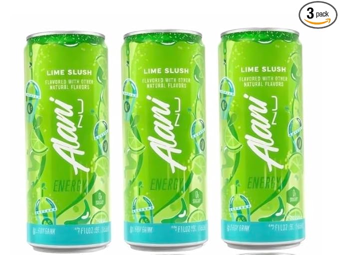 Alani Lime Slush Energy Drinks sugar free low calorie energy drinks 12 Fl Oz Cans (Pack of 3)