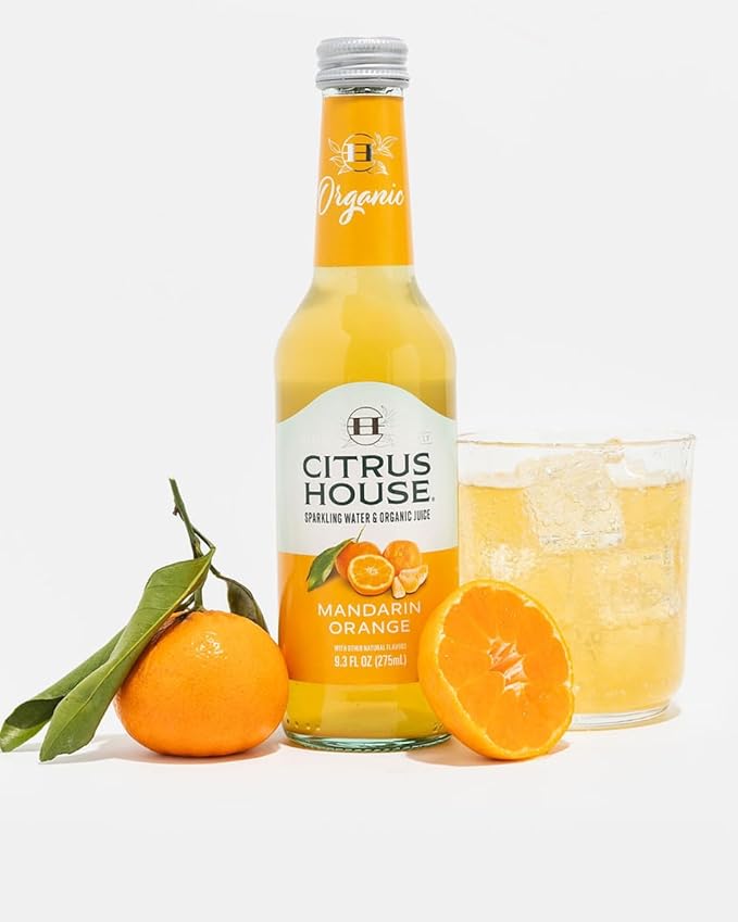 Citrus House Organic Sparkling Juice Mandarin Orange Modern Italian Soda No Added Sugar No Preservatives 9.3 Fl Oz Glass Bottle (Pack of 12)