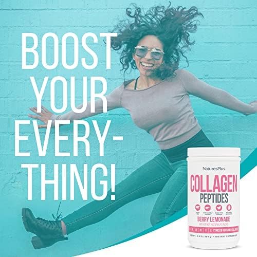 NaturesPlus Collagen Peptides Berry Lemonade - 0.8 lb Powder - Hair Skin Nail &amp Joint Health Immune System Support - Non-GMO Gluten Free - 14 Servings