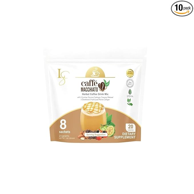 Luxe Slim Cafe Macchiato with Hydrolyzed Collagen &amp Glutathione 21g x 8 Sachets (Pack of 8) New Packaging