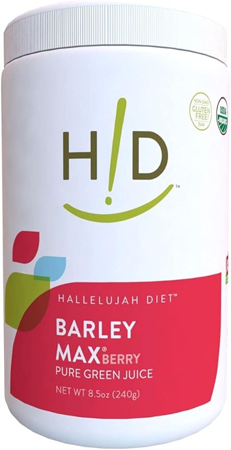 Hallelujah Diet Organic BarleyMax - Barley and Alfalfa Green Juice Powder Berry Flavor 8.5 Ounces (60 Day Supply)