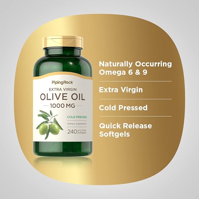 Piping Rock Olive Oil Softgel Capsules | 1000mg | 240 Pills | Organic Extra Virgin Cold Pressed Supplement | Gluten Free Non-GMO