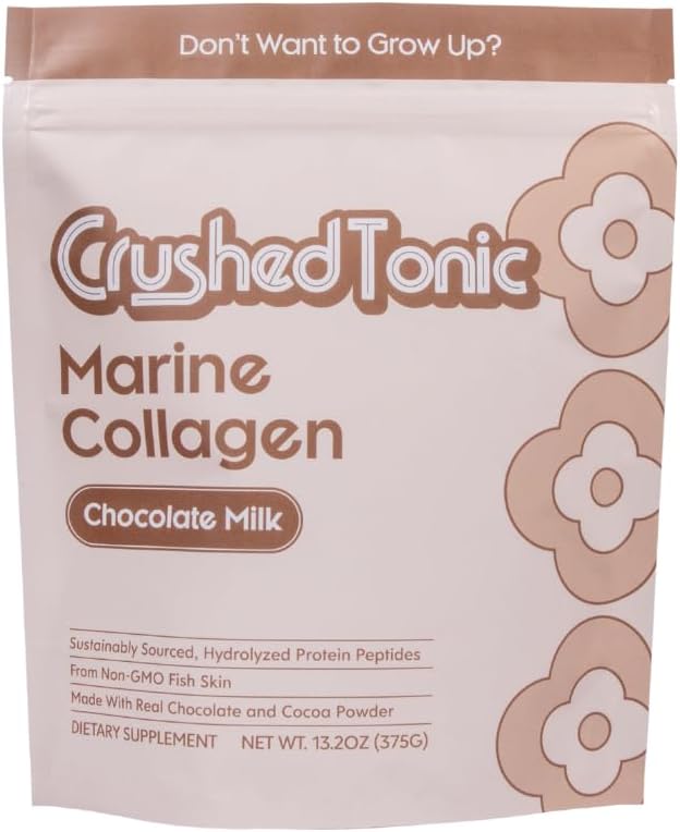Crushed Tonic Marine Collagen Powder Korean Beauty Drink with Hydrolyzed Collagen Peptides for Skin Hair &amp Nails | Gluten-Free Halal &amp Kosher (Chocolate Milk 30 Servings (150 g) Pouch)