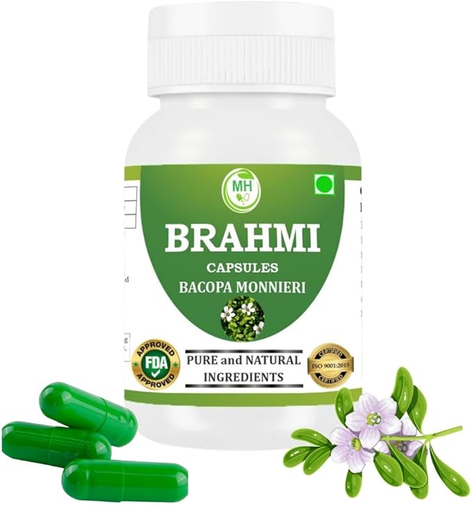 Brahmi Capsules | Bacopa Monnieri Extract | 500mg Each | Non-GMO Vegan Gluten-Free | Natural Herbal Supplement | 120 Vegetarian Capsules | Pack of 2 Bottle