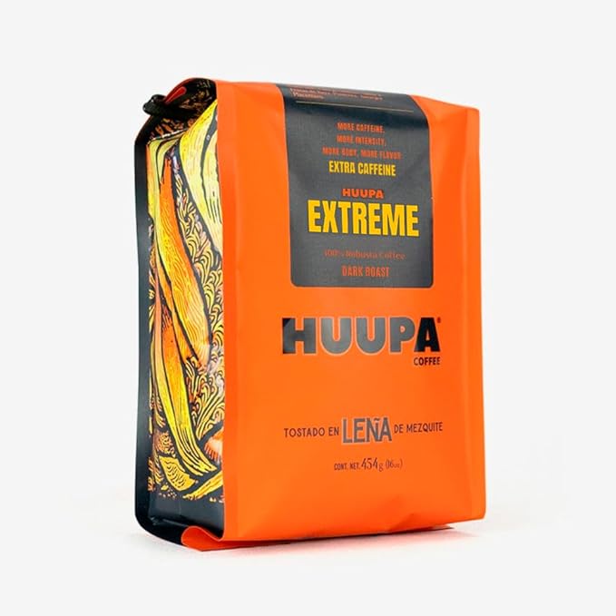 HUUPA Extreme Wood-Fired Roasted Coffee Organic Chiapas Coffee Dark Roast High Caffeine Full-Bodied Ground Extreme 16 oz