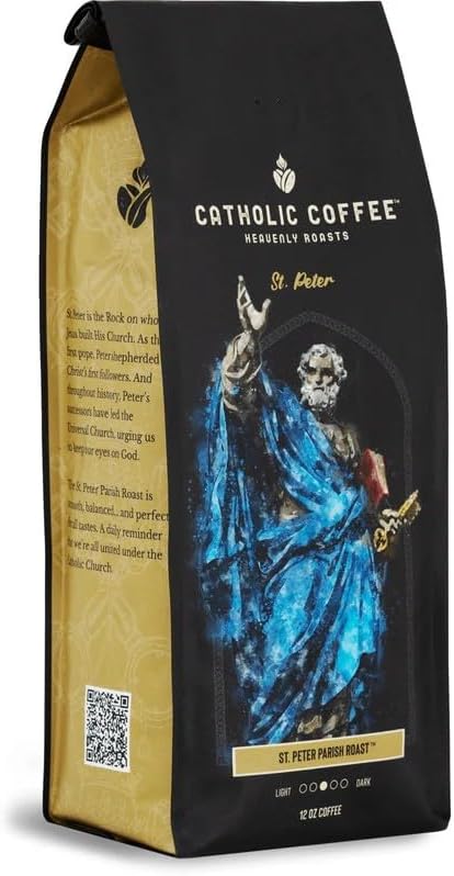 Catholic Coffee St. Peter Medium Roast Ground Coffee &amp Tumbler Gift Set – 12oz Bag Christmas Gift for Coffee Lovers Catholic Holiday Box